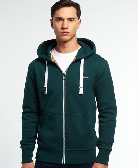Mens - Orange Label Zip Hoodie in Forest Green Grit | Superdry Superdry Orange Label Zip Hoodie