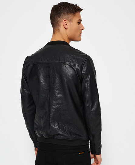 Mens - Washed Leather Bomber Jacket in Black | Superdry