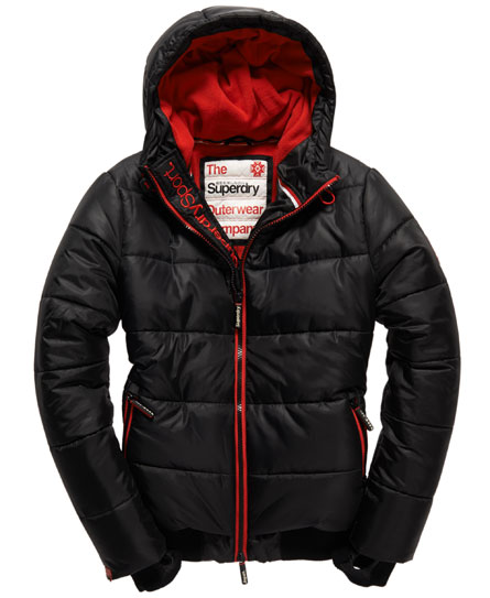 Mens - Sports Puffer Jacket in Black/rebel Red | Superdry