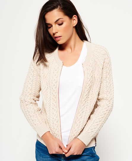 Superdry Gebreid Evie Bomberjack Met Kabels superdry kopen in de aanbieding