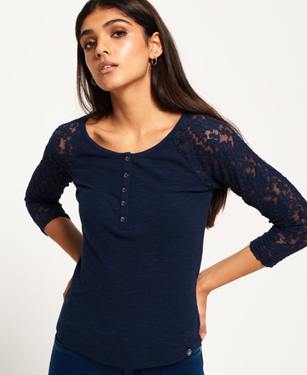 Superdry Grandad Top Met Kanten Mouwen superdry kopen in de aanbieding