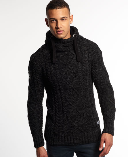 Mens - Black Blizzard Knit Hoodie in Black Twist | Superdry