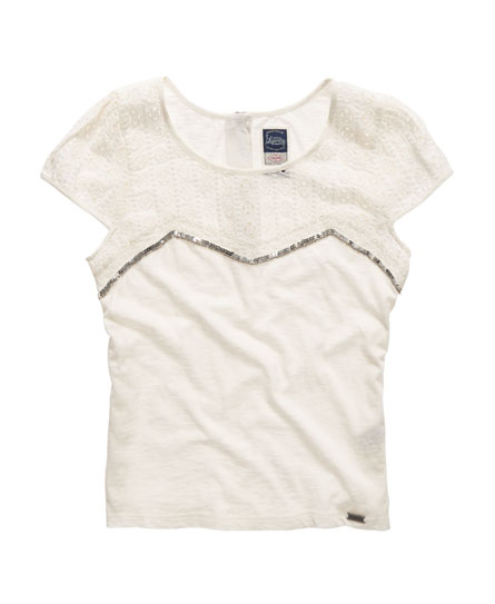Womens - Broderie Panel Top in Winter White | Superdry