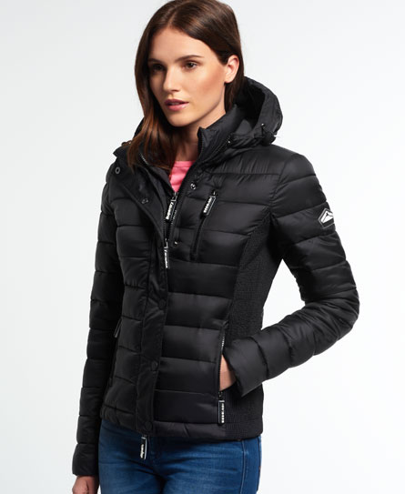 Womens - Hooded Fuji Slim Double Zip Jacket in Black | Superdry
