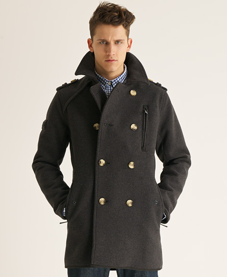 Mens - Off Jermyn St Pea Trench in Slate | Superdry