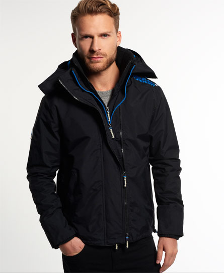 Mens - Pop Zip Hooded Arctic Windcheater Jacket in Black/denby Blue ...