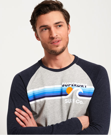 Superdry Surf Co Stripe Raglan T-shirt In Light Grey