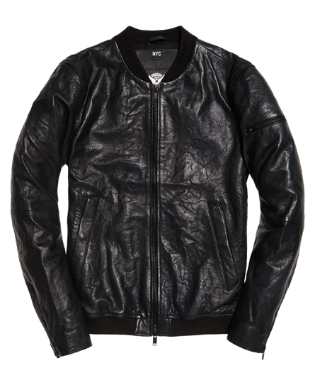 Mens - Washed Leather Bomber Jacket in Black | Superdry