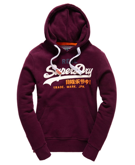 Mens - Vintage Logo Tri Colour Hoodie in Fig | Superdry