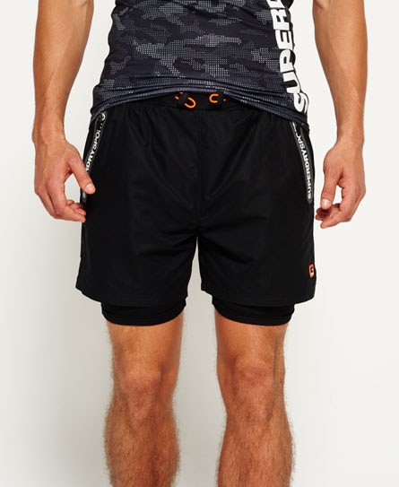 Mens - Sports Active Double Layer Shorts in Black | Superdry