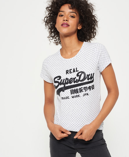 Superdry Vintage Logo Flock Dot T Shirt superdry kopen in de aanbieding