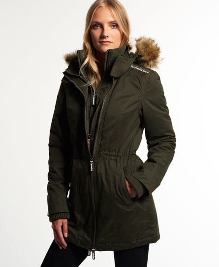 Womens - Microfibre Tall Windparka Jacket in Army | Superdry