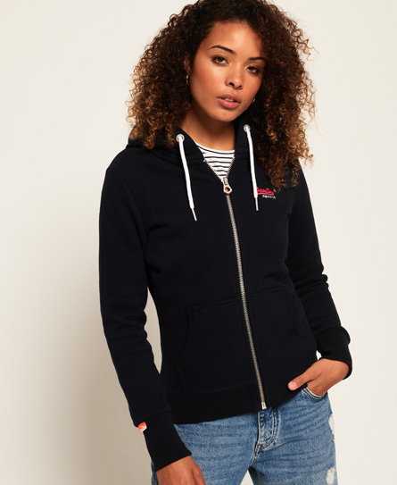 superdry orange label zip hoodie navy