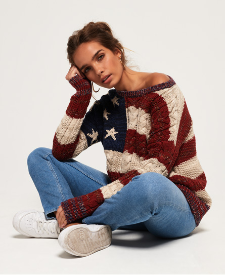 Superdry Americana Gebreide Kabeltrui superdry kopen in de aanbieding