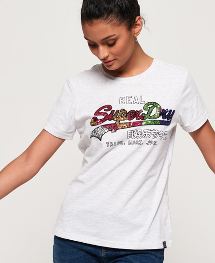 Superdry Vintage Logo Carnival T Shirt Met Lovertjes superdry kopen in de aanbieding