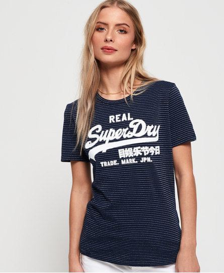 Superdry Vintage Logo Sparkle Stripe T Shirt superdry kopen in de aanbieding