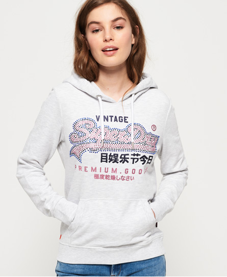 Superdry Premium Goods Jumbo Rhinestone Lightweight Hoodie superdry kopen in de aanbieding