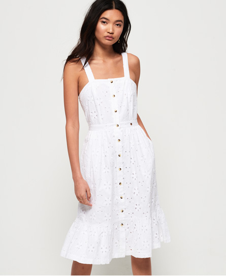 Superdry Camille Button Schiffli Jurk superdry kopen in de aanbieding