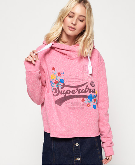 Superdry Korte High Flyers Floral College Cropped Hoodie superdry kopen in de aanbieding