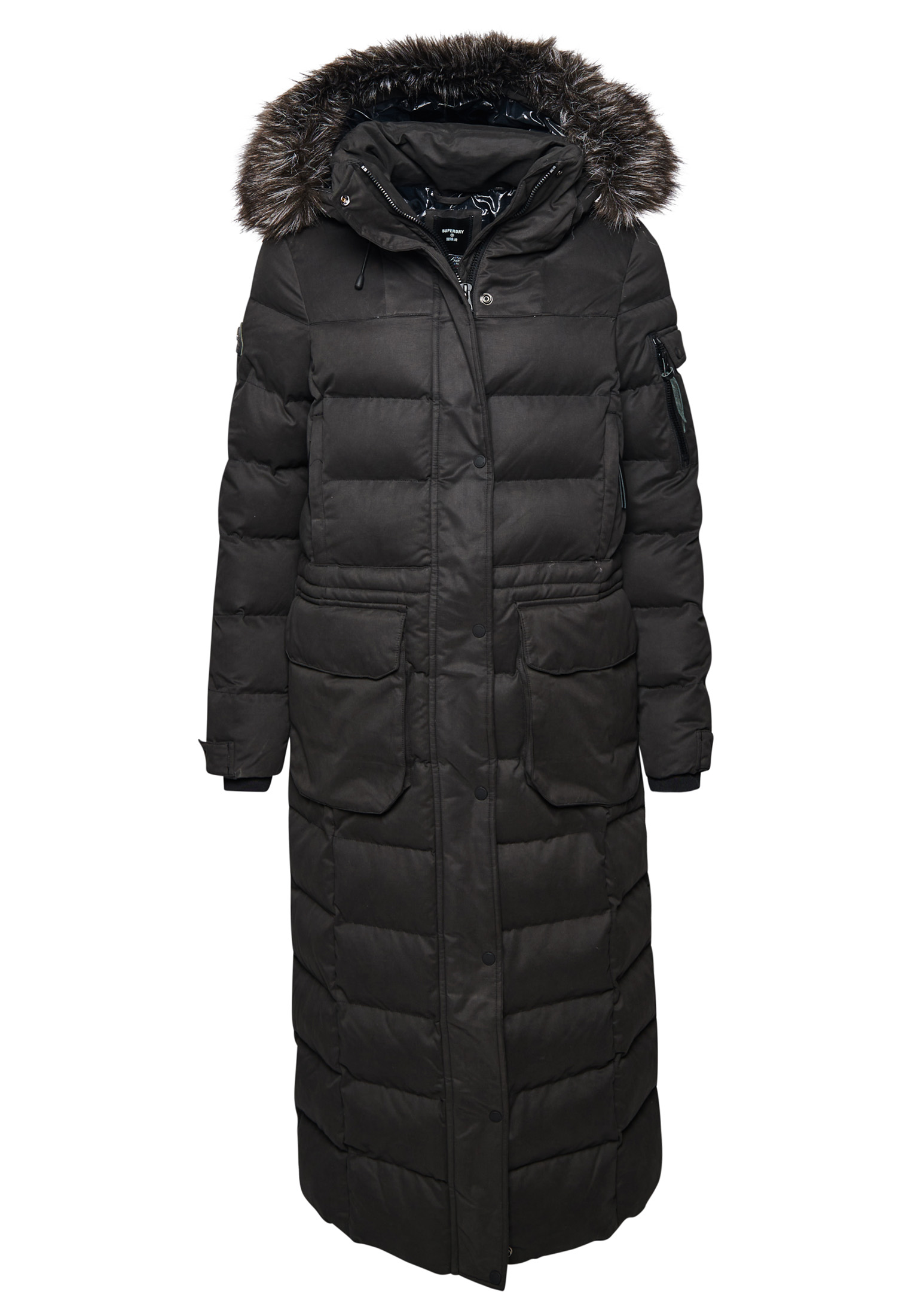 superdry microfibre expedition longline quilted coat black