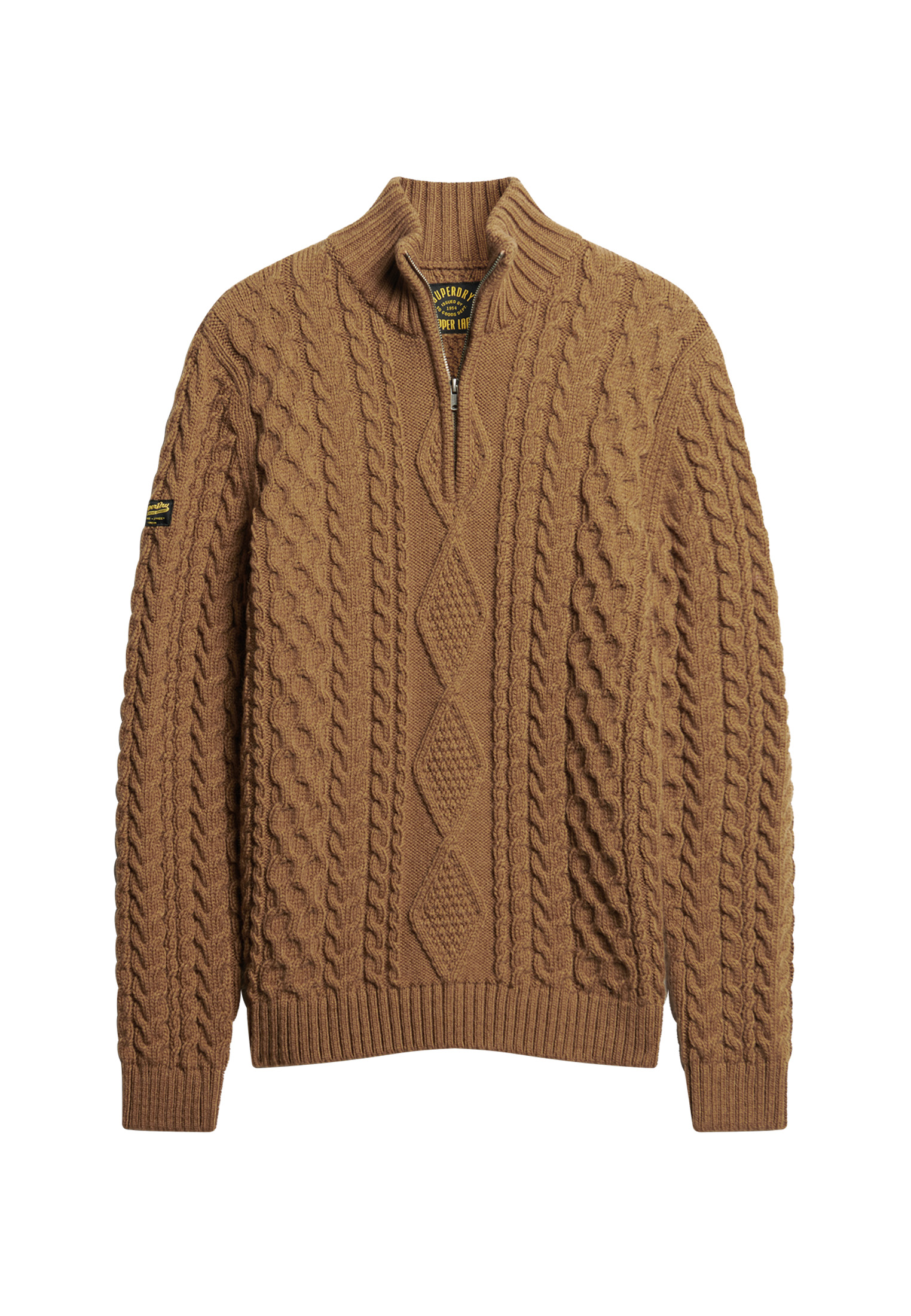 Men's Vintage Jacob Cable Knit Half Zip Jumper in Toasted Chocolate Brown