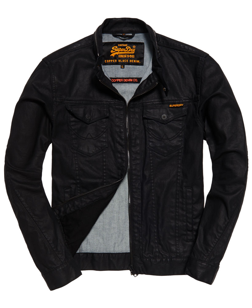 Superdry Mens Denim Biker Jacket Genuine Size L Black Windcheater RRP £