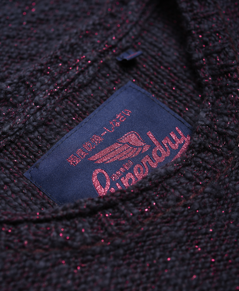 Neuer Damen Superdry Super Icarus Strickpulli Prune Lurex Twist