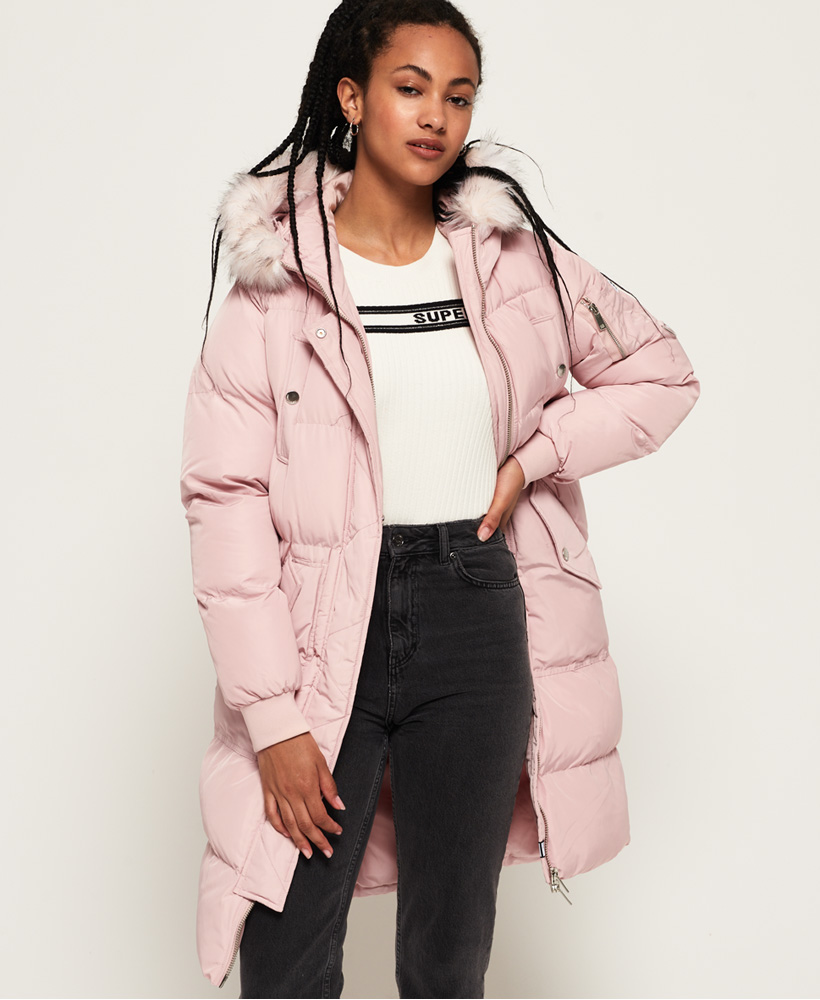 longline puffer coat women's