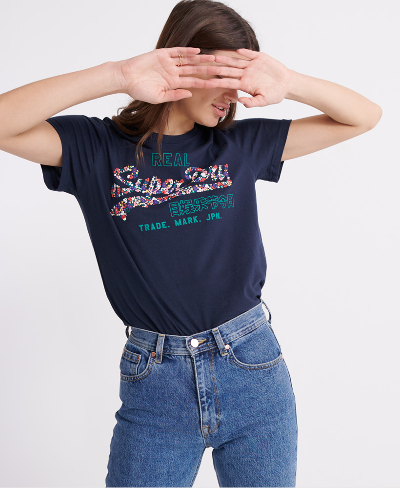 Donna T-Shirt Floreale Vintage Logo Infill