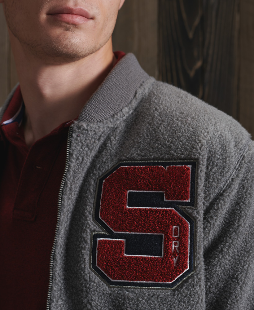 sherpa varsity bomber jacket