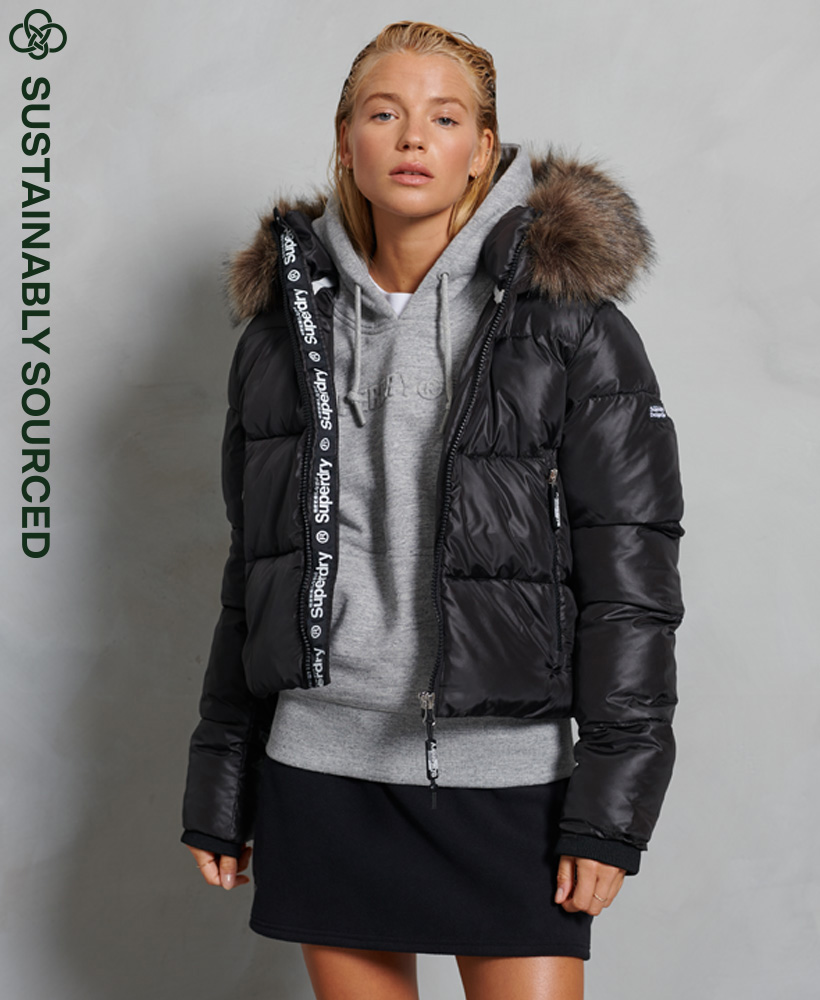 Pre-owned Superdry Damen Kurze Sport Steppjacke Mit Teddyfell