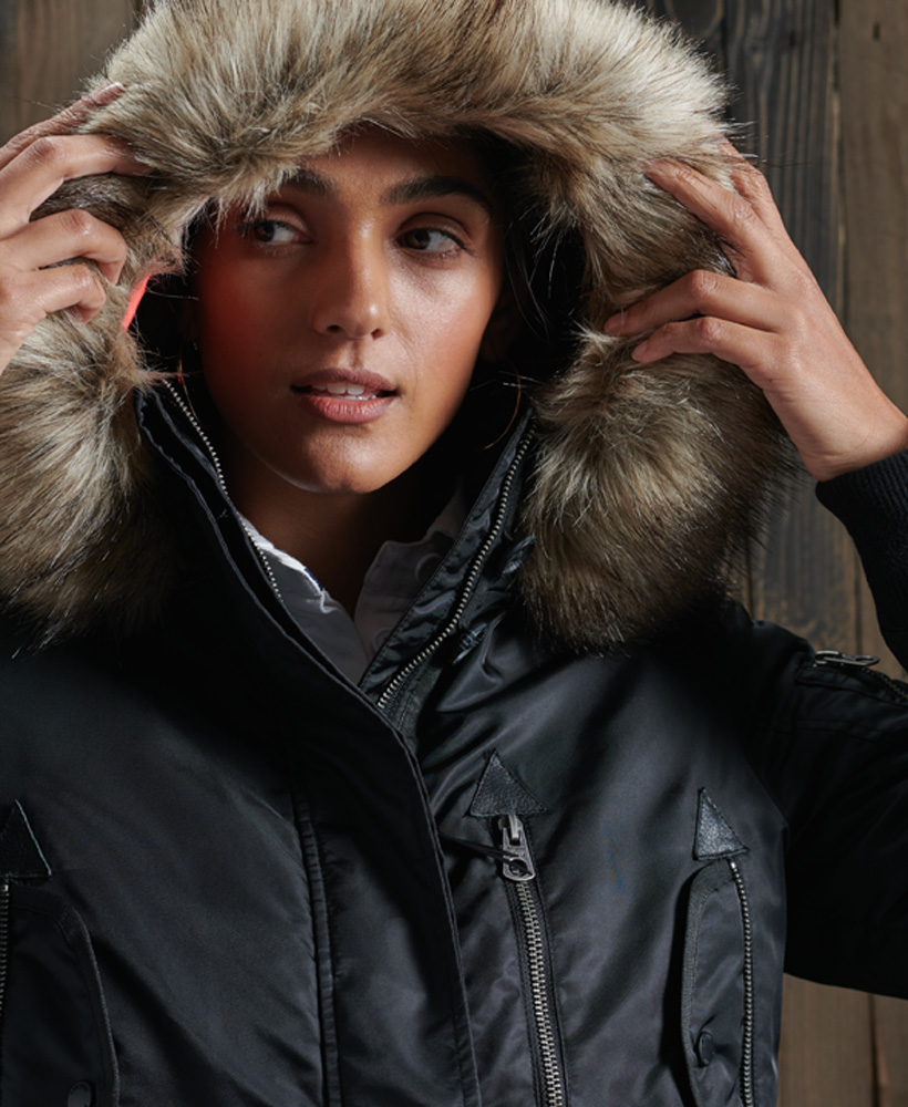 womens bomber coat with fur hood