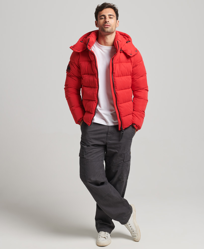 superdry red puffer jacket mens